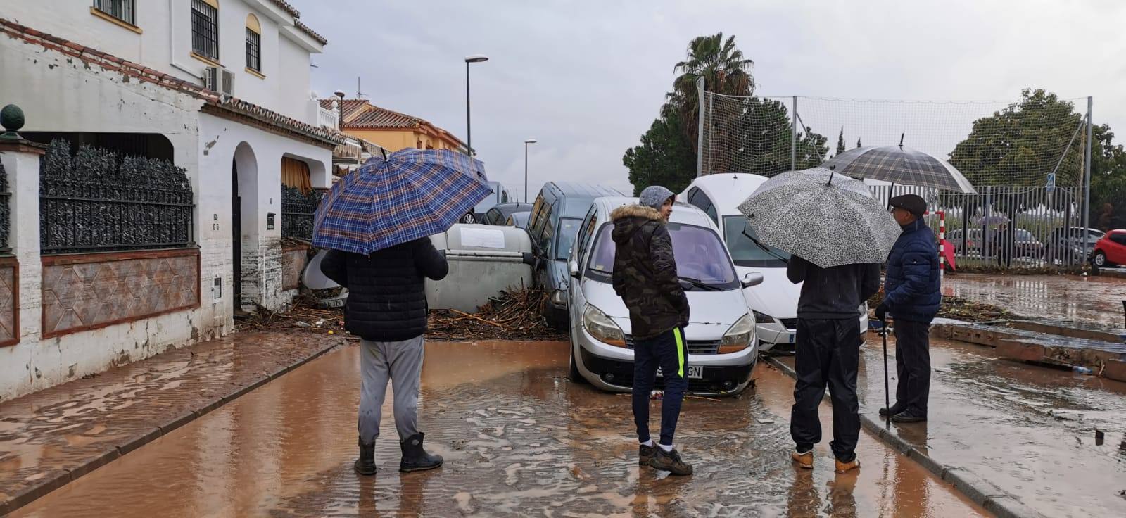 Vehículos desplazados por la riada en Campanillas