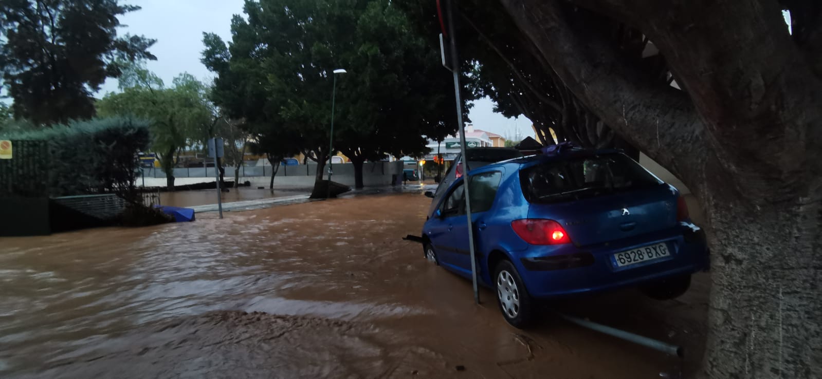 Desde las 0.00 horas está vigente el aviso naranja de Meteorología, que estará activo hasta las 18.00 horas El desbordamiento del río inunda Campanillas y corta los accesos