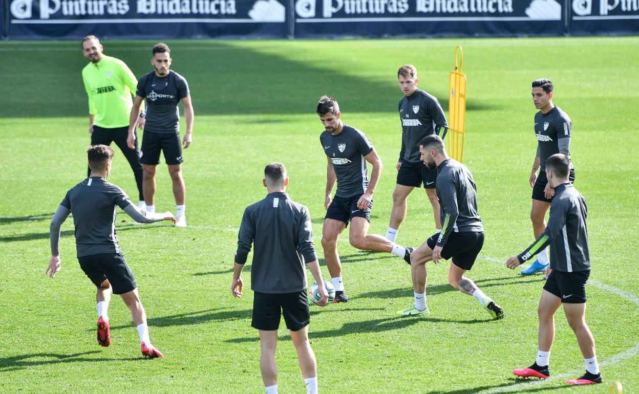 El equipo entrenó este viernes sobre el césped de La Rosaleda.