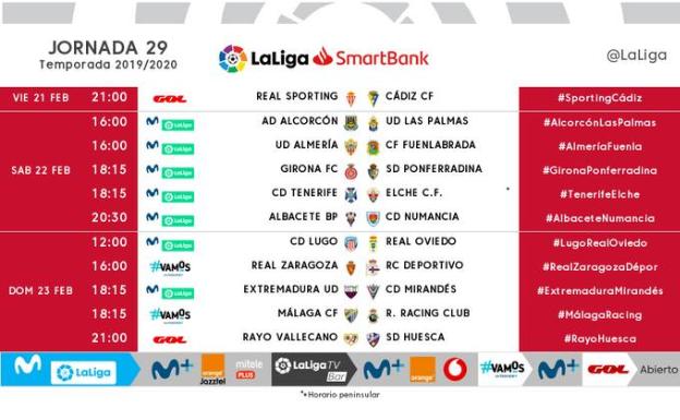 Los horarios que se han conocido hoy de la vigésima novena jornada. 