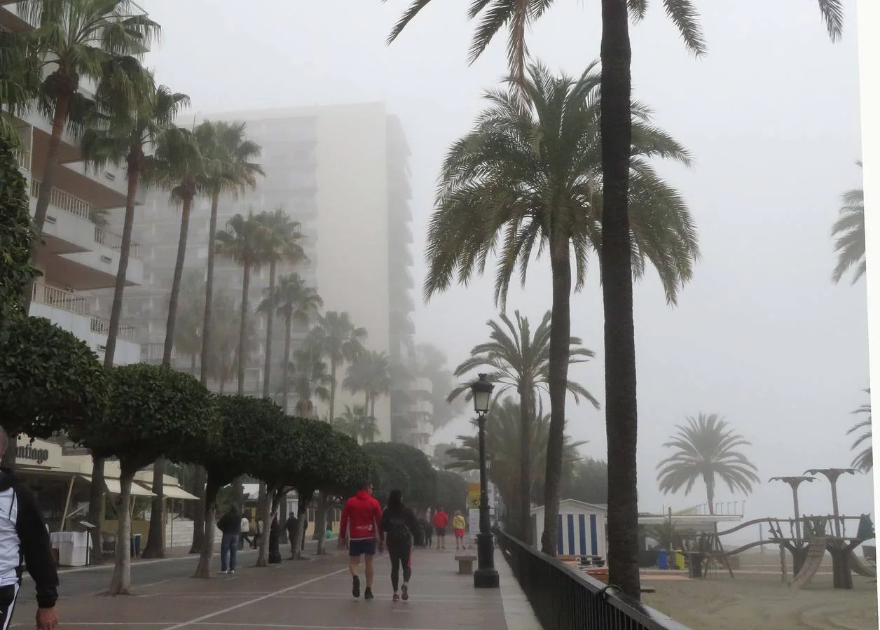 Marbella ha amanecido bajo el manto del taró, una palabra de origen fenicio que se refiere a la también llamada boria, esto es, niebla de advección marítima 