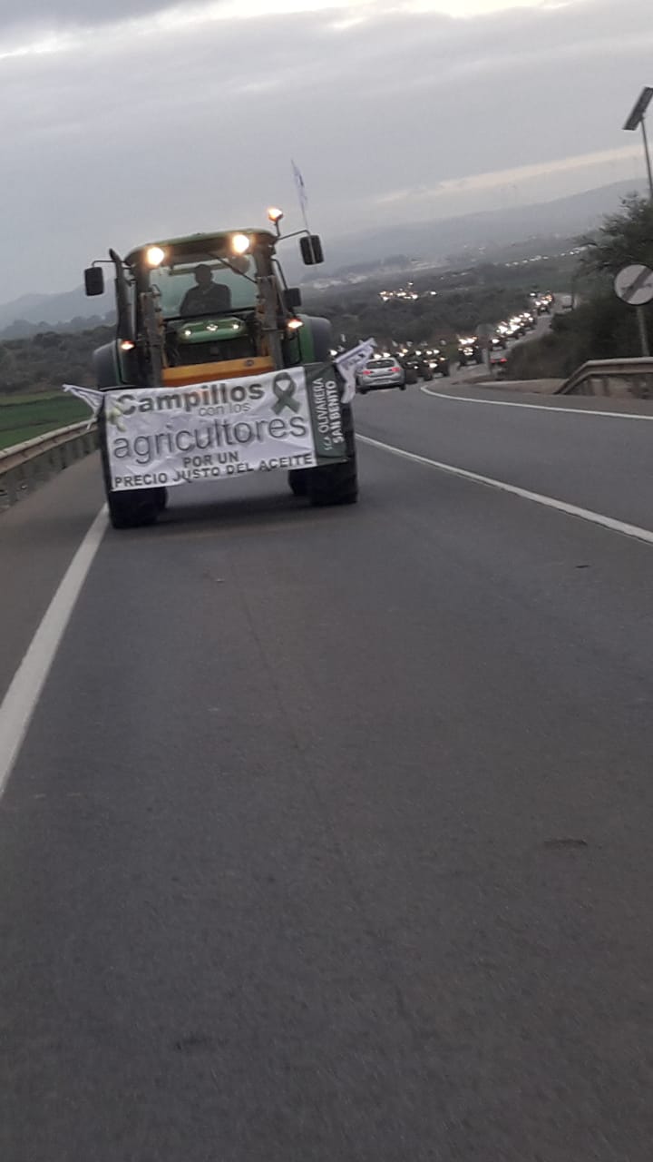 Las manifestaciones de agricultores y ganaderos que están recorriendo España desde el pasado mes de enero para protestar contra los bajos precios del aceite de oliva y de los productos hortofrutícolas han llegado a la provincia con una gran tractorada en el municipio de Antequera.