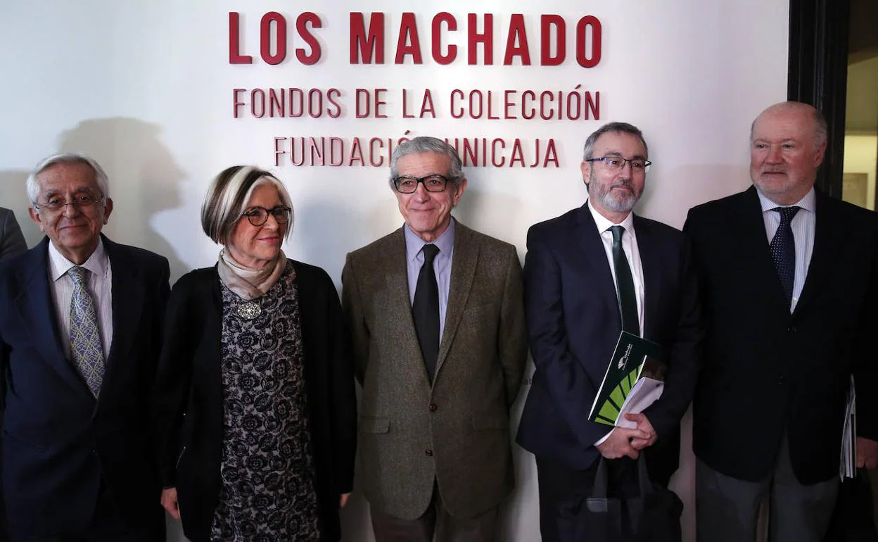 Antonio Rodríguez, Mercedes de Lecea, Braulio Medel, Rafael Alarcón y Carlos de Lecea, en la presentación de la exposición.