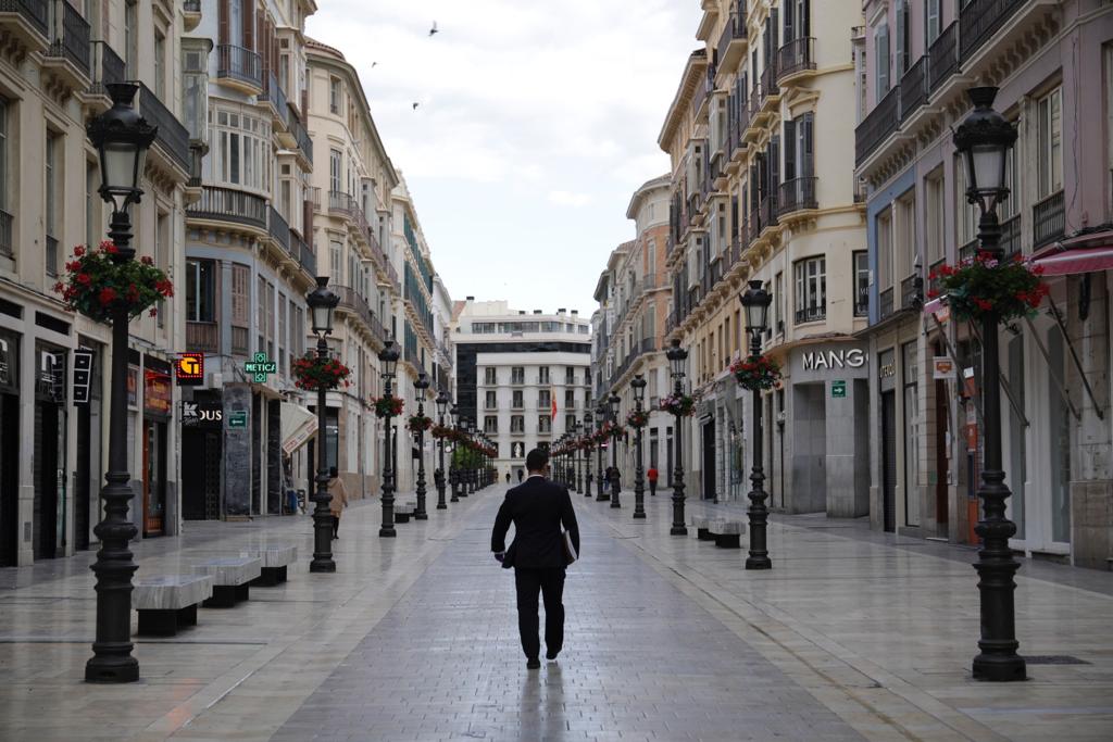 El Centro de Málaga, en el primer día laborable tras la declaración del estado de alarma.