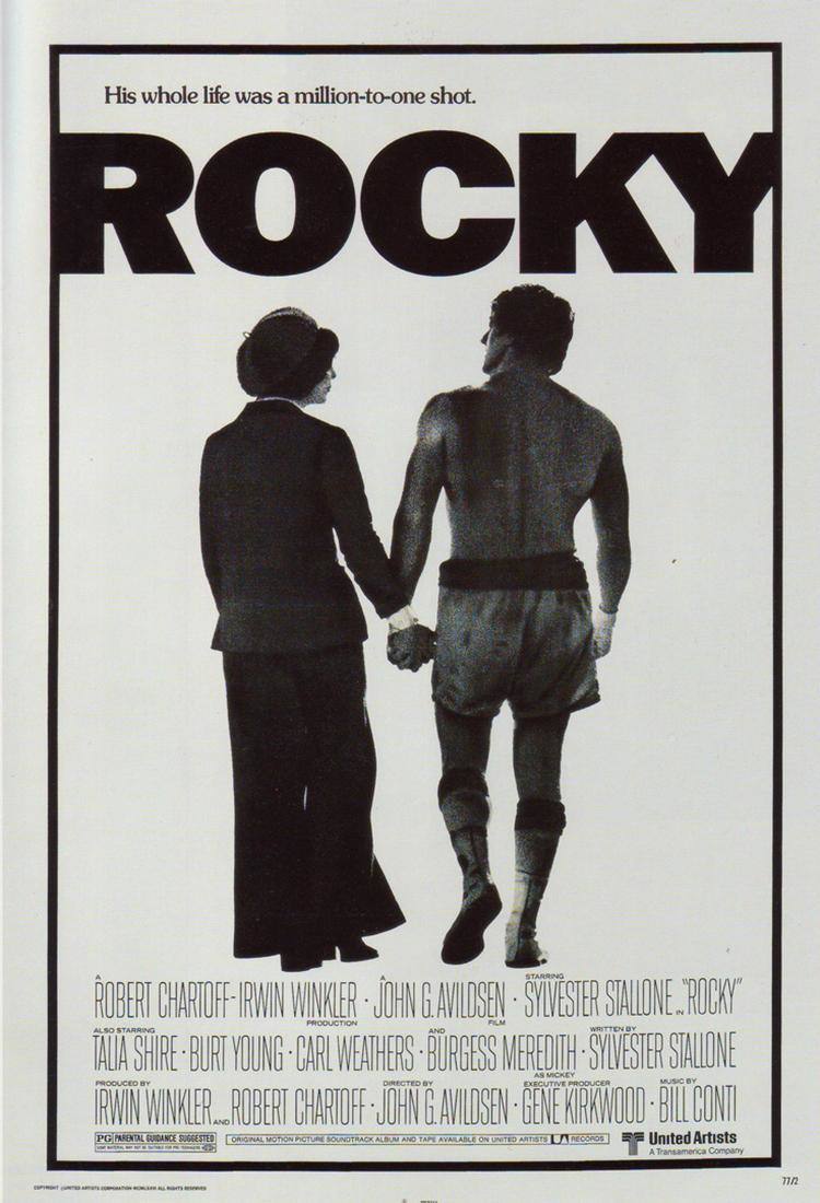 'Rocky' (1976). Rocky Balboa es un desconocido boxeador a quien se le ofrece la posibilidad de pelear por el título mundial de los pesos pesados. Su historia de lucha y superación puede reconfortar en los malos tiempos. Y tiene una banda sonora memorable.