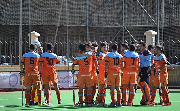 Los jugadores del Hockey Benalmádena celebran un gol. 