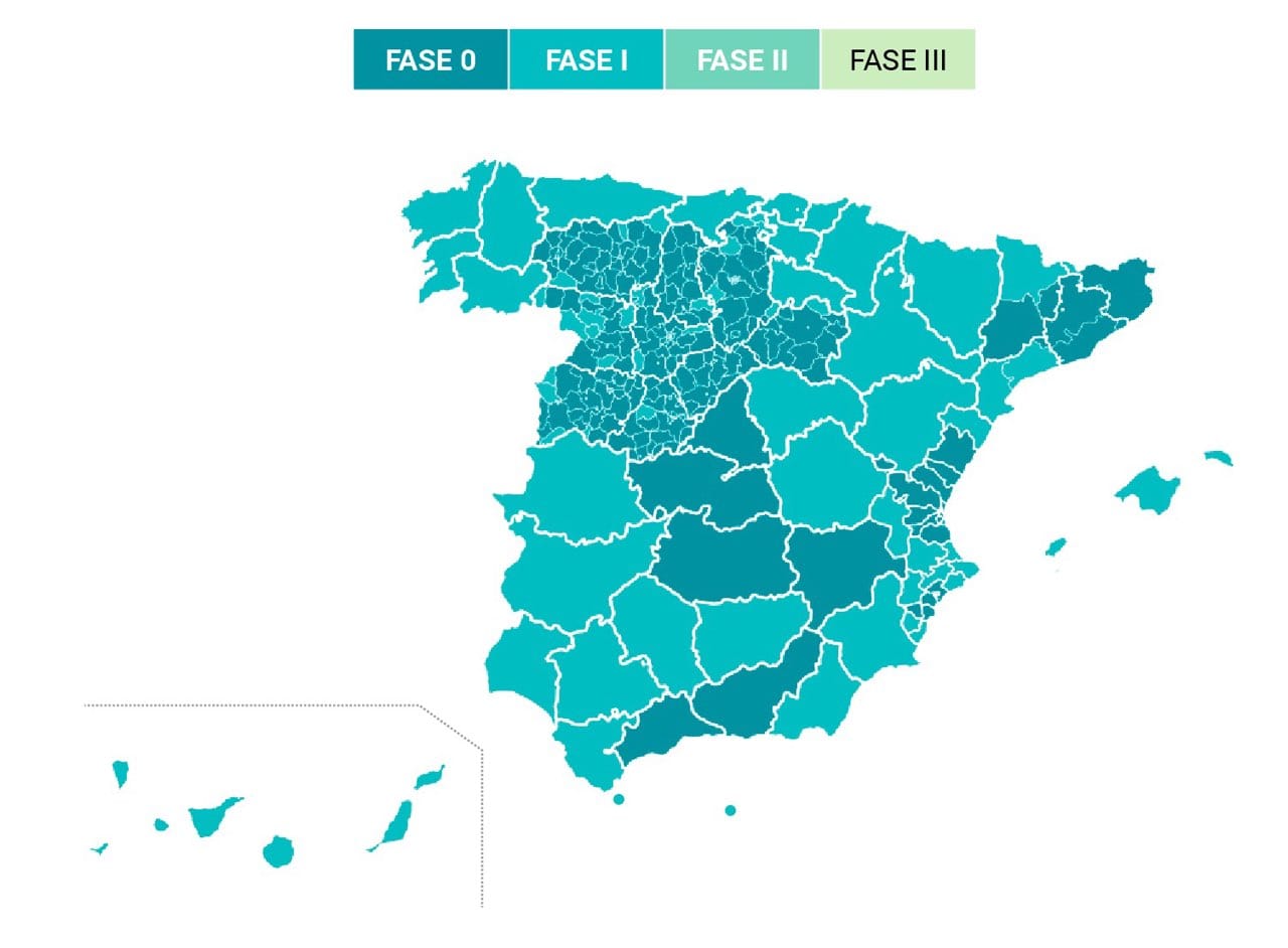 Mapa de las provincias que pasan de fase