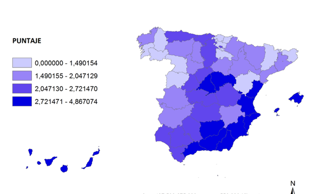 Mapa 1. Índice de vulnerabilidad provincial de la violencia de género. Elaboración de las autoras.