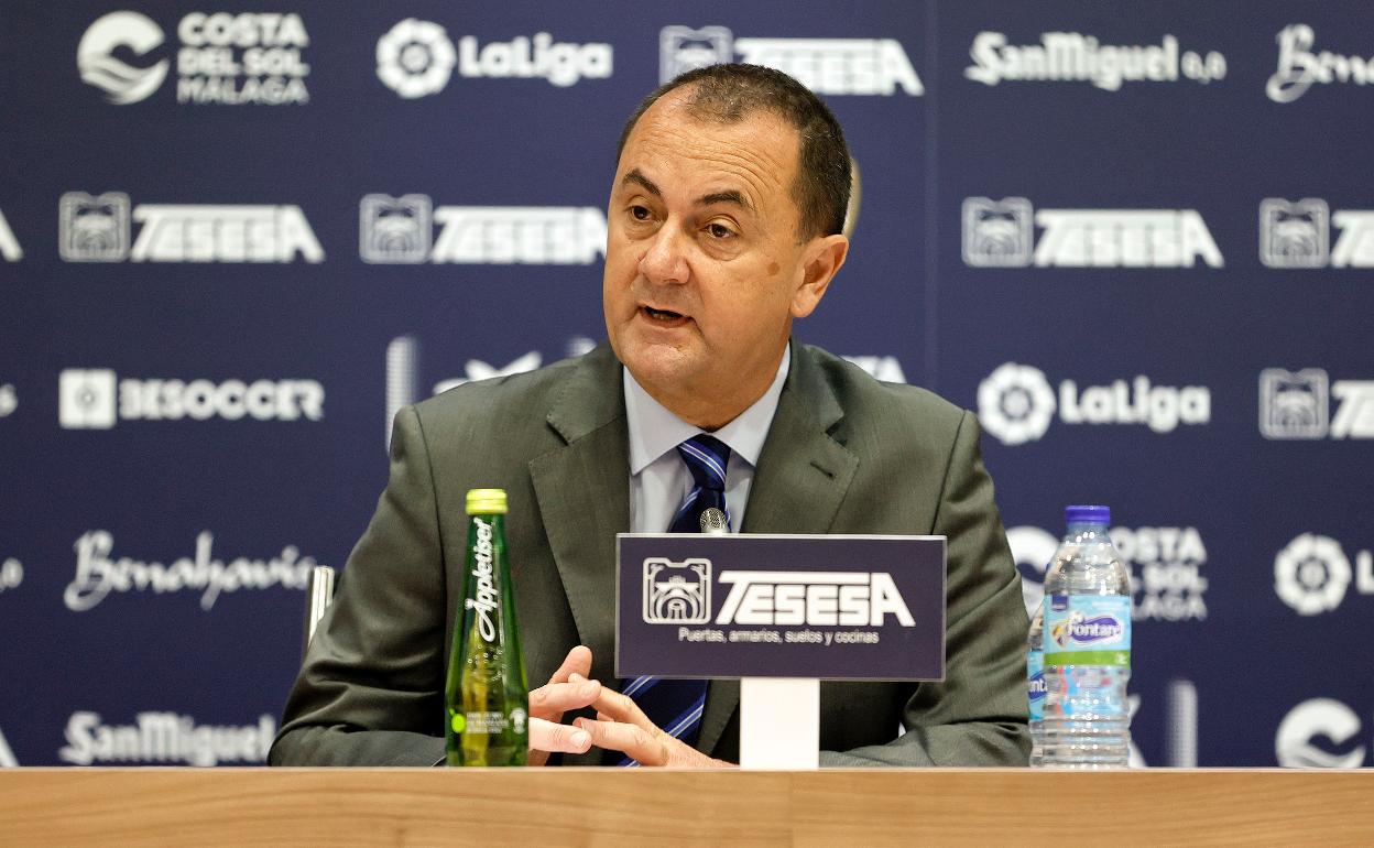 José María Muñoz, este lunes en la sala de prensa de La Rosaleda.