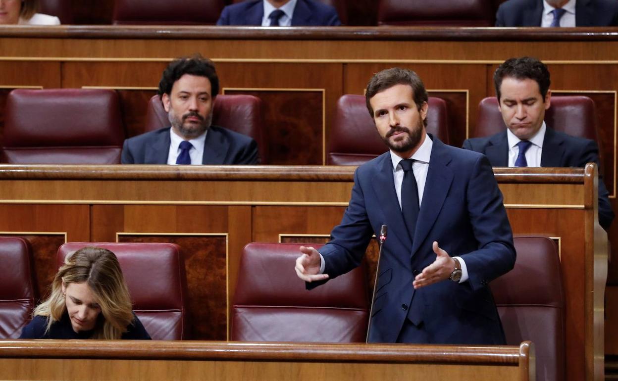 Casado, este miércoles en el Congreso, durante la sesión de control al Gobierno. 