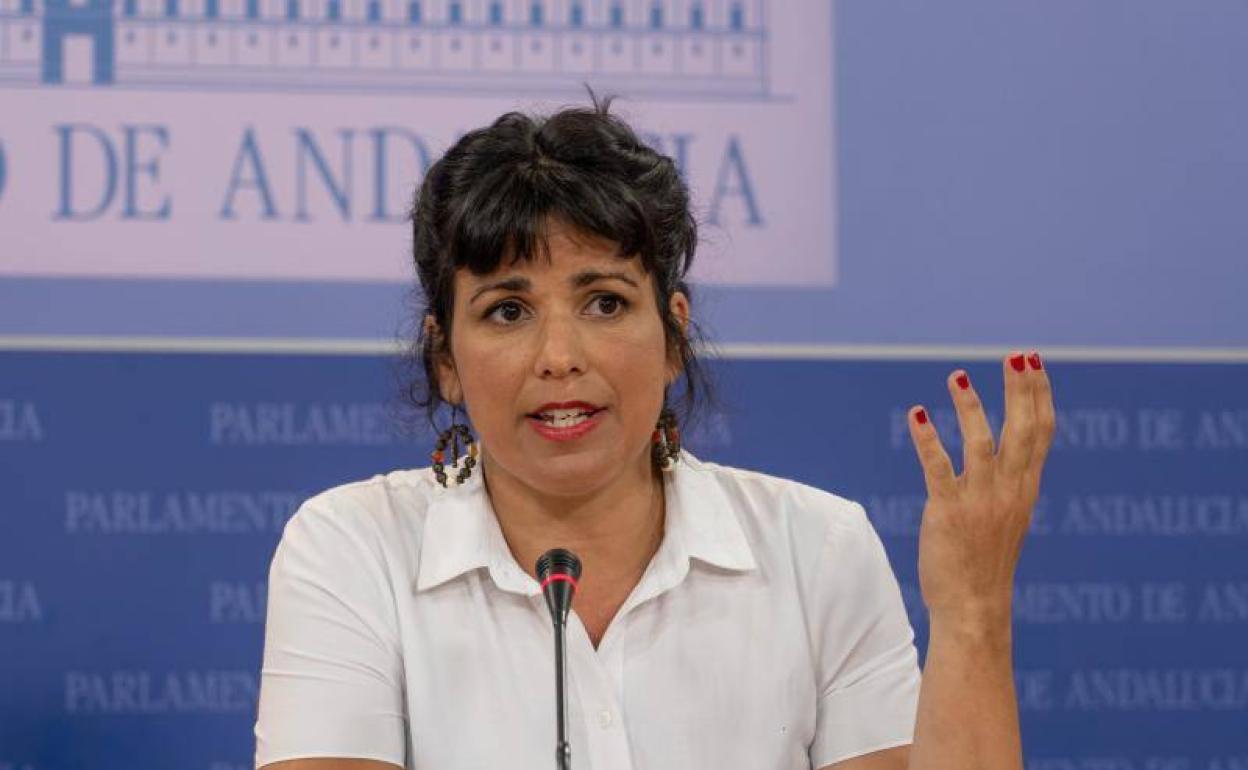 Teresa Rodríguez, en su rueda de prensa este lunes. 