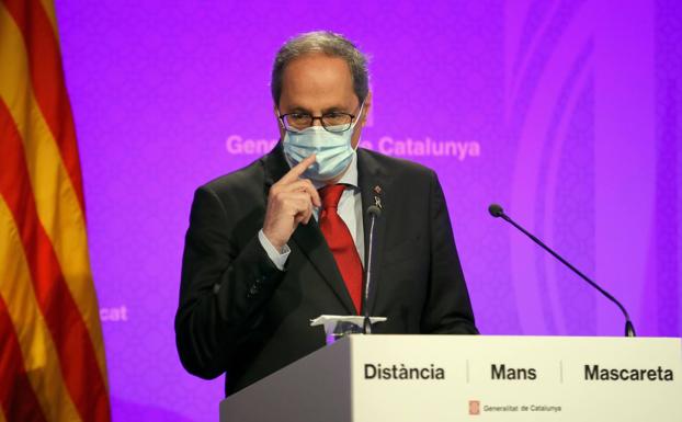 Quim Torra, este lunes, en una comparecencia pública para explicar el confinamiento de Lleida.