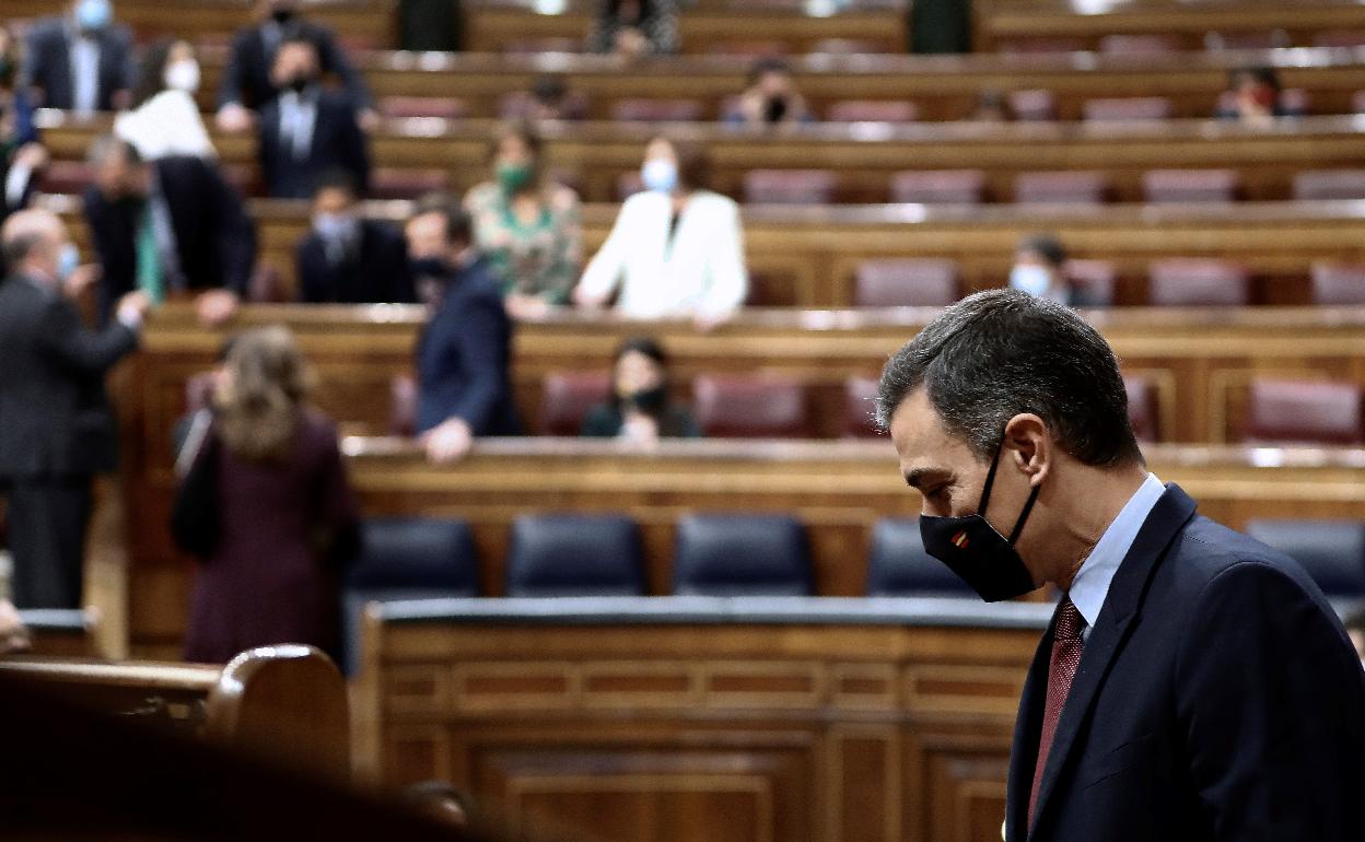 Pedro Sánchez, durante la primera sesión de la moción de censura. 