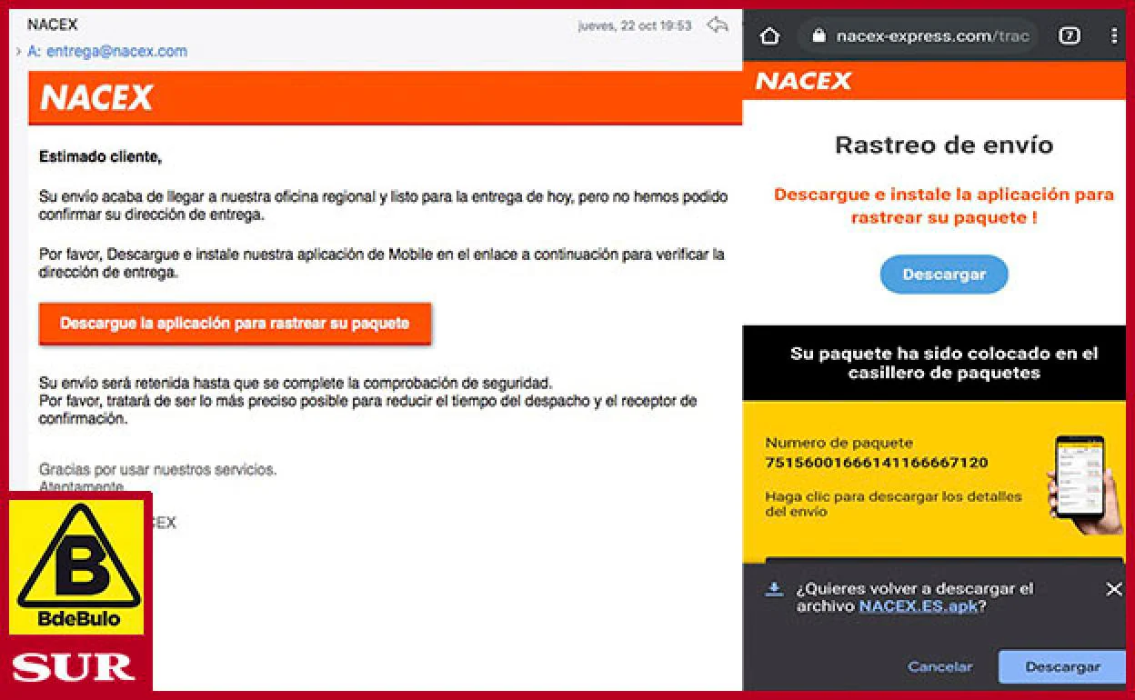 Correo y web que supuestamente pertenecen a Nacex.