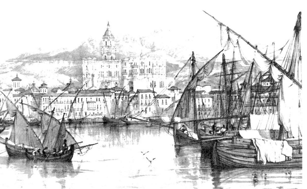 Grabado del Puerto de Málaga, escenario de algunas ejecuciones y apresamiento de reos, en 1602
