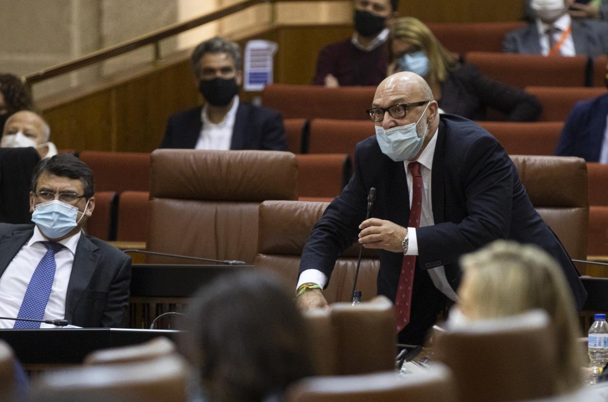 Alejandro Hernández se dirige a la presidenta del Parlamento de Andalucía, Marta Bosquet, en la sesión del jueves. e. p. 