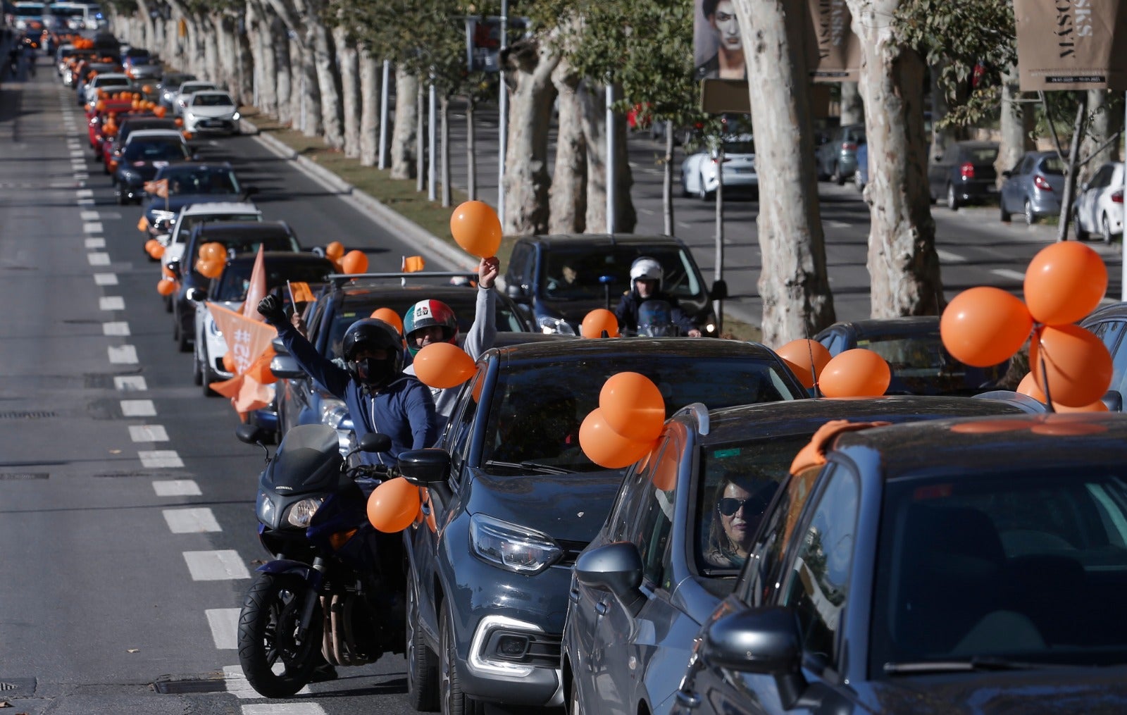 Convocada por la plataforma Más libres, Más plurales, Más iguales -reúne a centros privados y privados concertados- profesores, padres y ciudadanos se han montado en sus vehículos para denunciar esta nueva ley educativa.