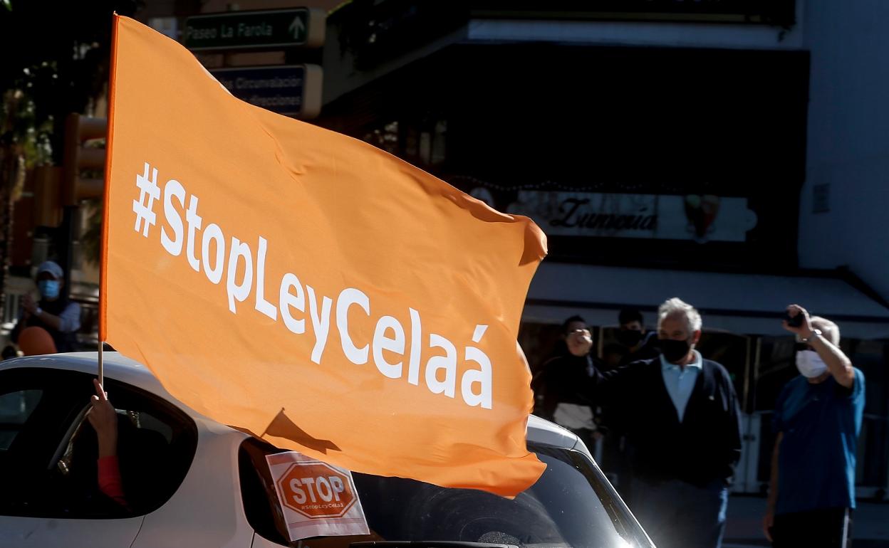 Caravana de coches por el Paseo de los Curas. 