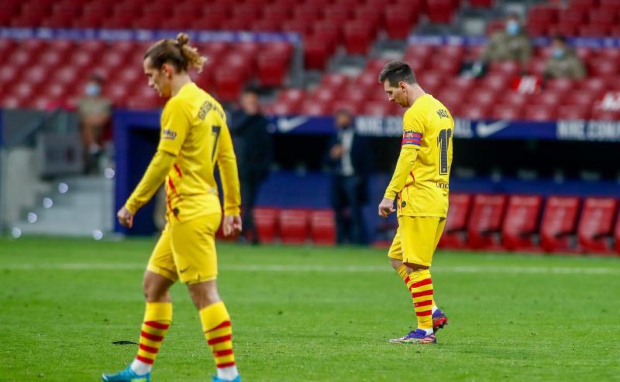 Antoine Griezmann y Leo Messi, en el Wanda Metropolitano ante el Atlético. 