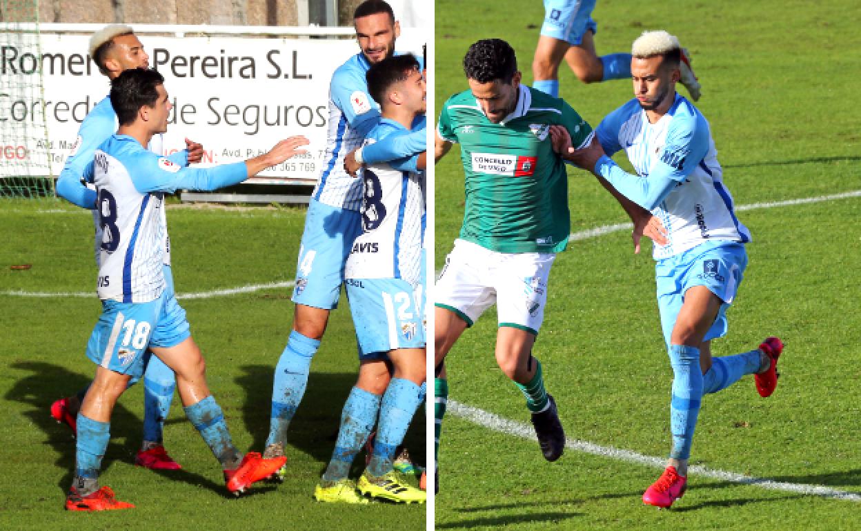 Matos e Hicham, en diferentes momento del Coruxo-Málaga.