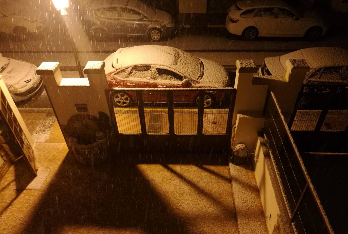 Copos caídos este domingo por la noche en Ronda. 