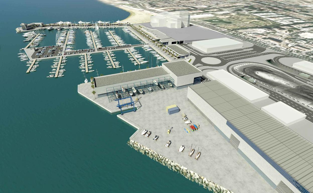 Recreación de la marina deportiva prevista en la desembocadura del Guadalmedina. 