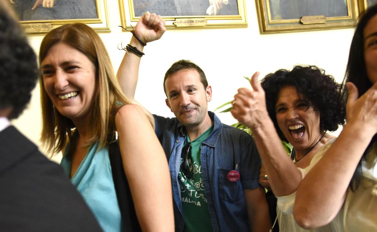 Torralbo, Espinosa, Jiménez y Galindo, cuando entraron en el Ayuntamiento como ediles de Málaga Ahora en 2015. 