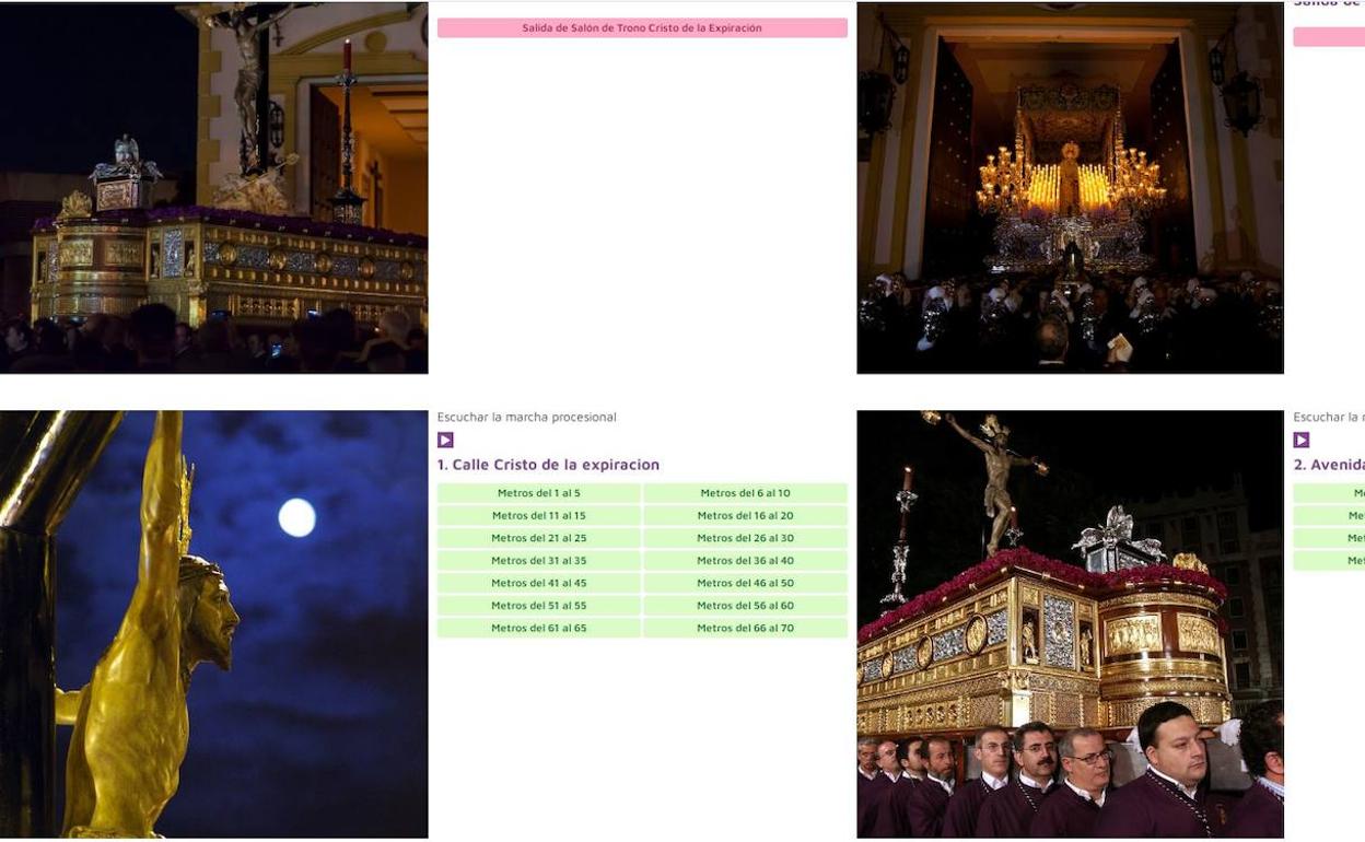 La web de la archicofradía también permite seleccionar metros del recorrido procesional. 