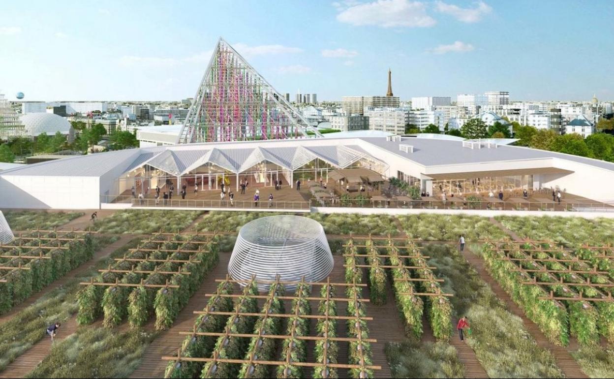 Granja urbana aeropónica en la azotea del pabellón 6 de Paris Expo Porte de Versailles