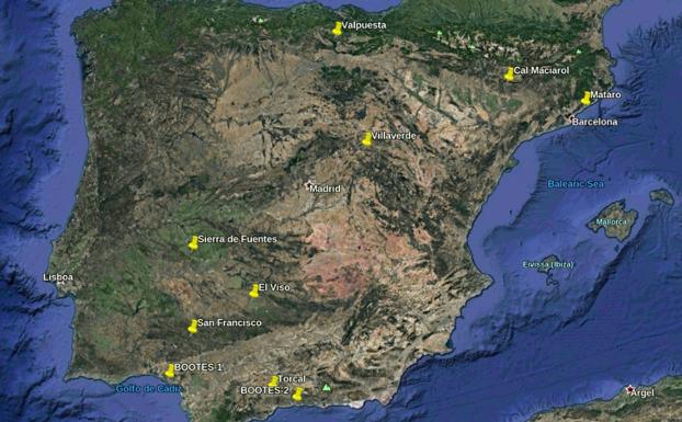 Mapa de estaciones de la Red de Detección de Meteoros y Bólidos. 