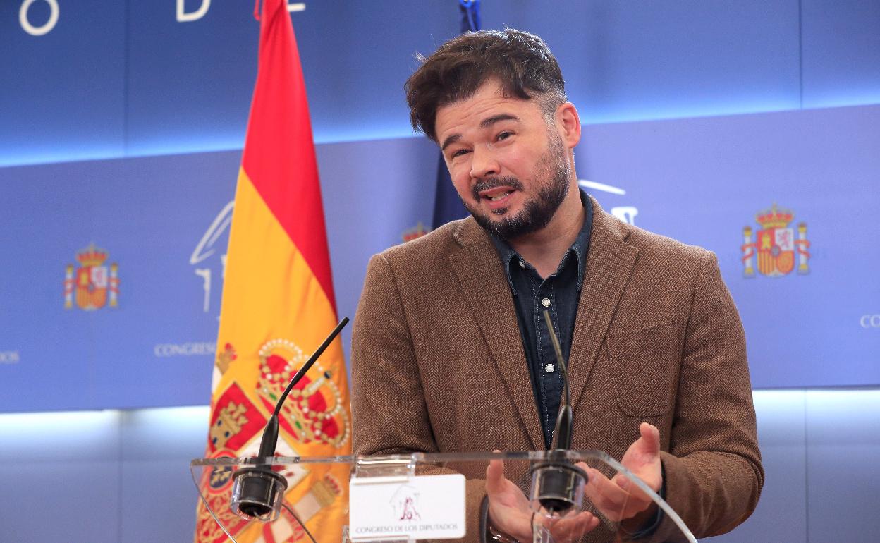 Gabriel Rufián durante su comparecencia hoy en el Congreso. 