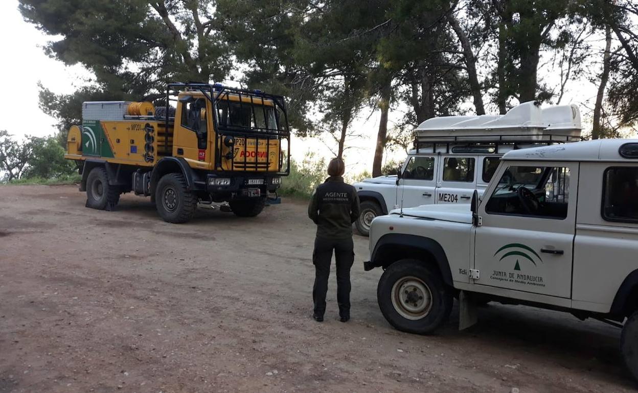 Efectivos desplazados este viernes al incendio registrado en Nerja.