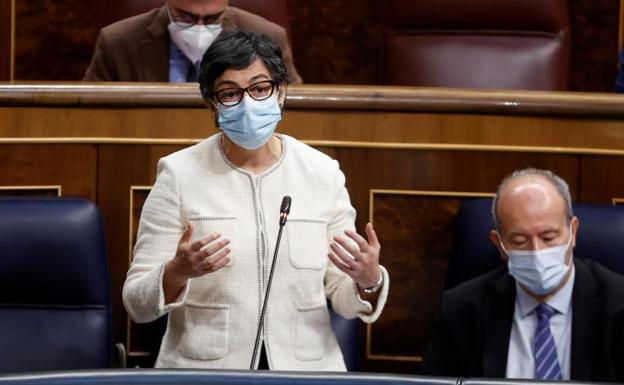 La ministra de Asuntos Exteriores, Arancha González Laya, durante su intervención en la sesión de control al Ejecutivo de este miércoles en el Congreso, la primera tras el fin del estado de alarma 