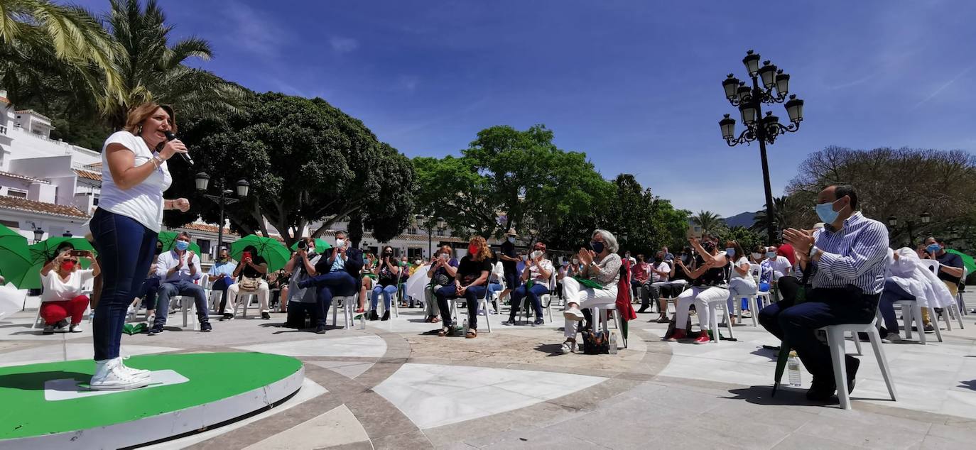 La secretaria general del PSOE en Andalucía y candidata a las primarias del próximo 13 de junio evita pronunciarse sobre los posibles indultos a los condenados del 'procés' durante un acto celebrado hoy con militantes 