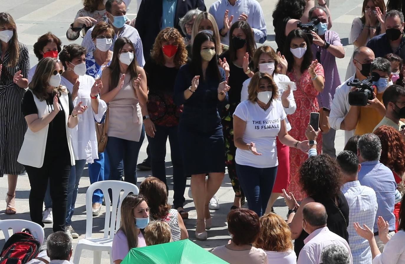 La secretaria general del PSOE en Andalucía y candidata a las primarias del próximo 13 de junio evita pronunciarse sobre los posibles indultos a los condenados del 'procés' durante un acto celebrado hoy con militantes 