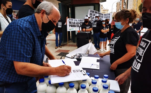 Recogida de firmas, este lunes en la capital malagueña. 