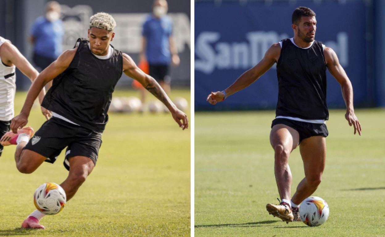 Los jugadores del Málaga Loren Zúñiga (izq.) y Alexander González.