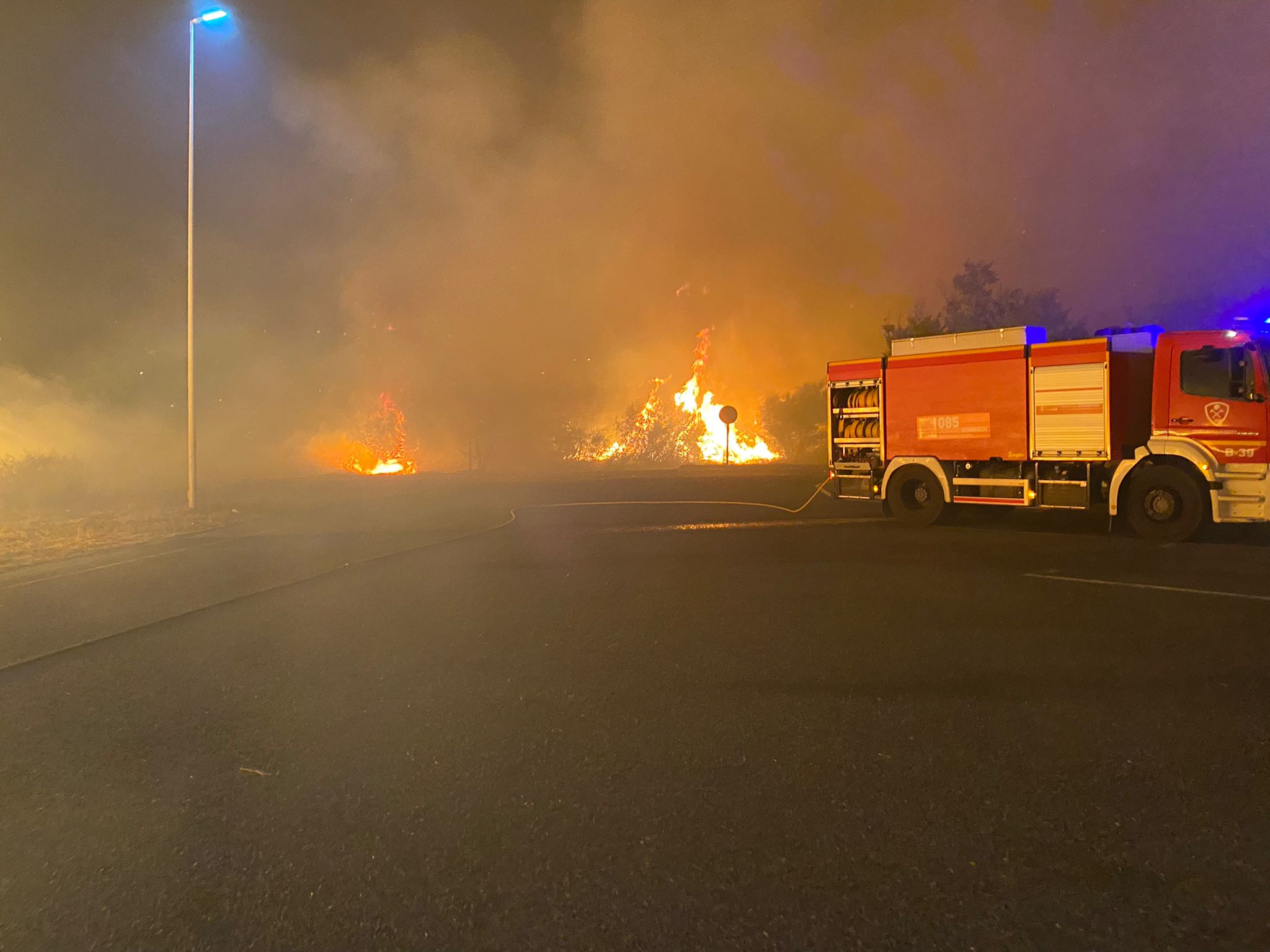 Más de 250 profesionales de Málaga, Granada, Cádiz, Córdoba, Jaén y Sevilla trabajan desde anoche en la zona de Sierra Bermeja donde se ha tenido que cortar al tráfico un tramo de la AP-7 y otras dos carreteras ante el avance de las llamas