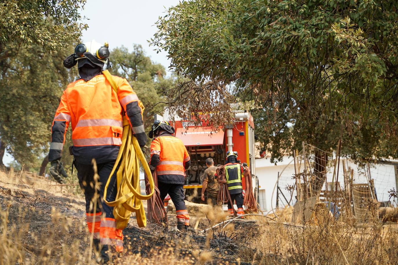 Bomberos forestales, durante los trabajos en la Sierra Bermeja este sábado, en el que el incendio sigue descontrolado