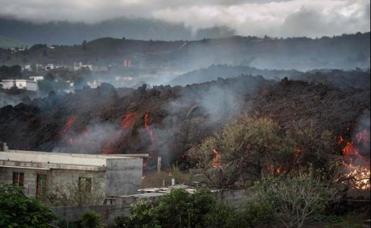 Fuego del volcán en la zona de Los Llanos de Aridane.