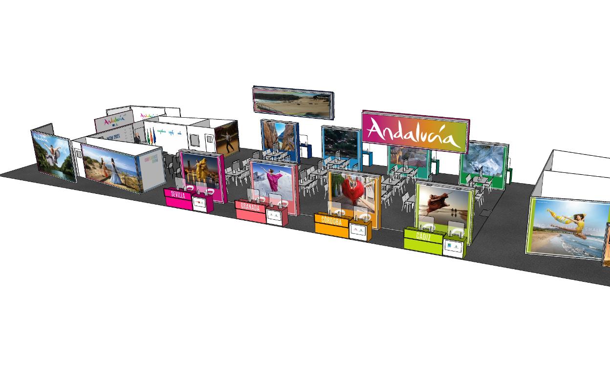 Imagen virtual del diseño del expositor de la WTM en Londres. 