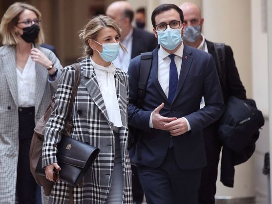 Yolanda Diáz y Alberto Garzón, en el Congreso. 