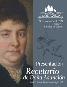 Imagen secundaria 2 - Arriba, extracto de la receta de la sopa de galápagos; abajo a la izquierda, los manuscritos originales y a la derecha, portada de la obra y con motivo del acto del próximo miércoles en el Parador de Nerja. 
