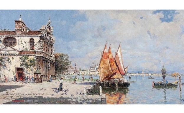 Imagen principal - Arriba, obra de Reyna Manescau en el Hermitage. Abajo, salas de su centro cultural en Coín. 