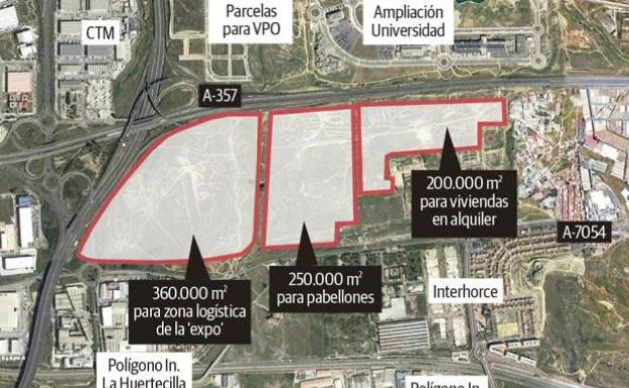 Distribución de los espacios para la Expo 2027 que plantea el Ayuntamiento. 