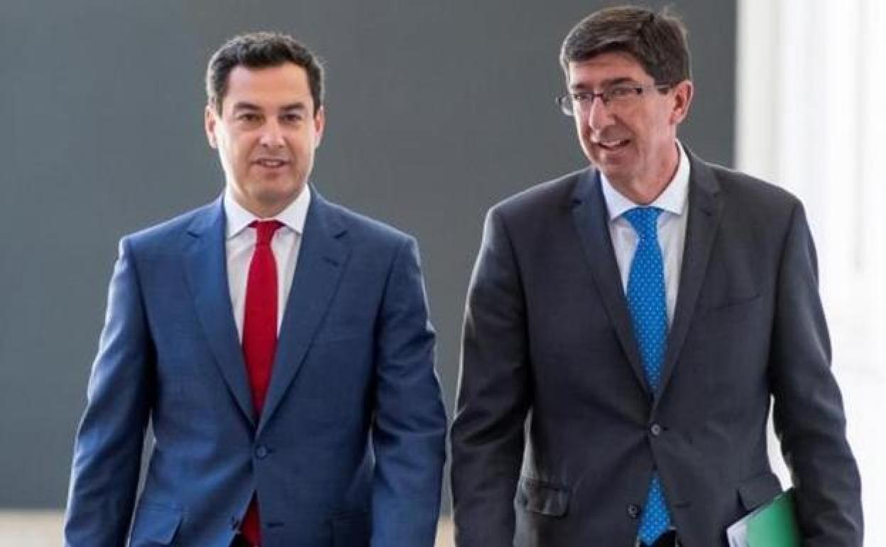 Juanma Moreno y Juan Marín subrayan el buen funcionamiento de su Gobierno en coalición.