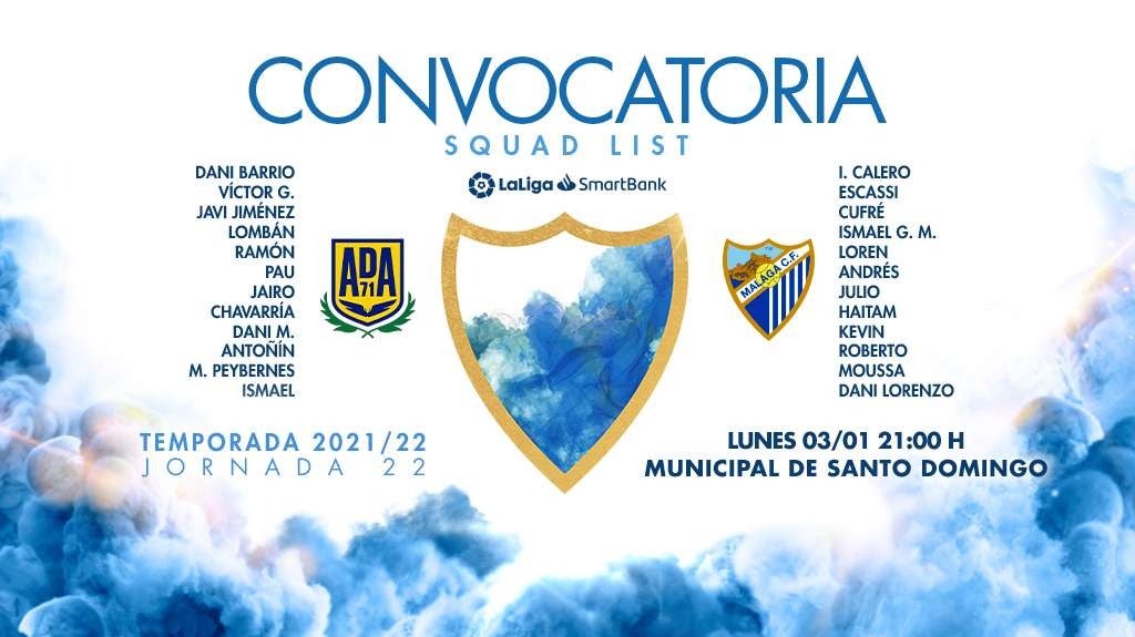 Convocatoria del Málaga para jugar contra el Alcorcón.