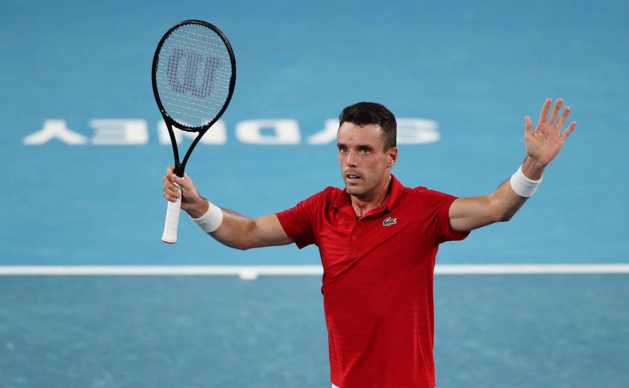 Roberto Bautista celebra su victoria ante Lajovic este miércoles. 