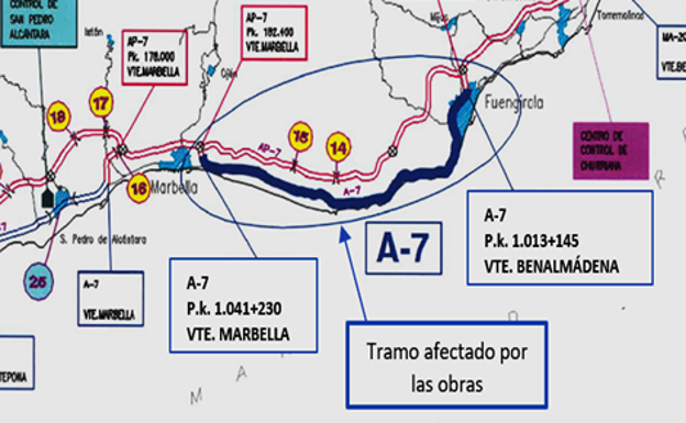 Tramo de la A-7 donde se acometerán las obras de rehabilitación. 