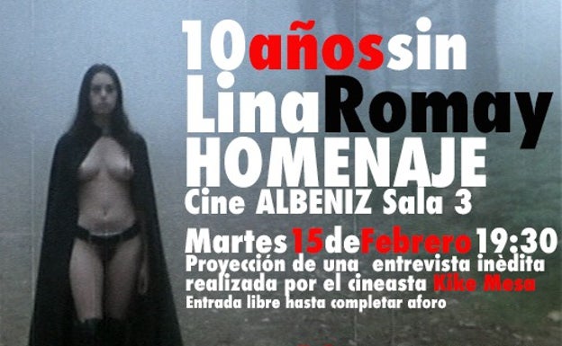 Cartel del homenaje a Lina Romay en el cine Albéniz.